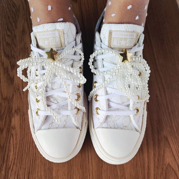 Converse Chuck Taylor Platform Pearls Lace 6.5 Women Shoes Party Sneaker A15197C - Picture 9 of 11